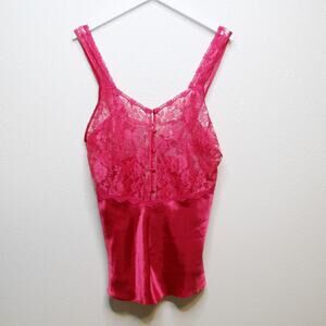 VTG Victorias Secret Gold Label Hot Pink Satin Romper One‎ Piece Sleepwear Sz M
